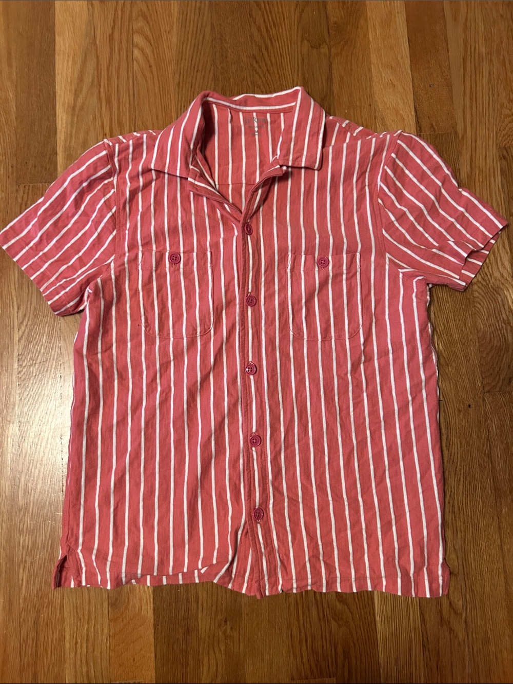 J. Crew Short-Sleeve Red and White Striped Button-Up Shirt